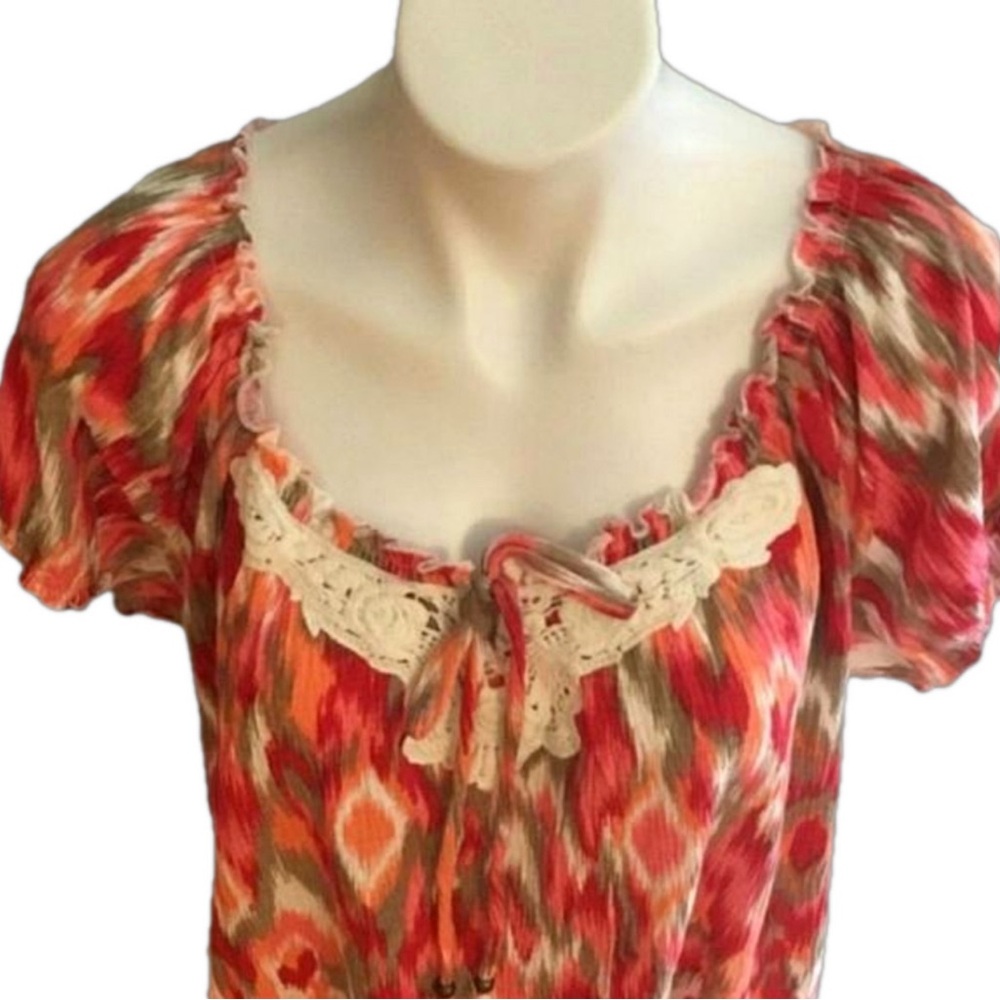 ‼️🌸French Laundry Tribal, abstract, Soft short sleeve Blouse/ shirt EUC